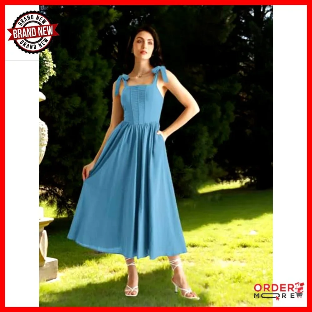 Renaissance Corset Dress Cottagecore Sundress Square Neck Flared A-Line - Picture 2 of 7